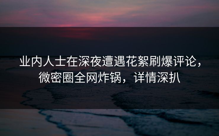 业内人士在深夜遭遇花絮刷爆评论，微密圈全网炸锅，详情深扒